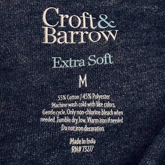 Croft & Barrow Men’s Medium Navy Blue Soft Fleece Zippered 1/4 Zip Sweatshirt - Picture 6 of 6